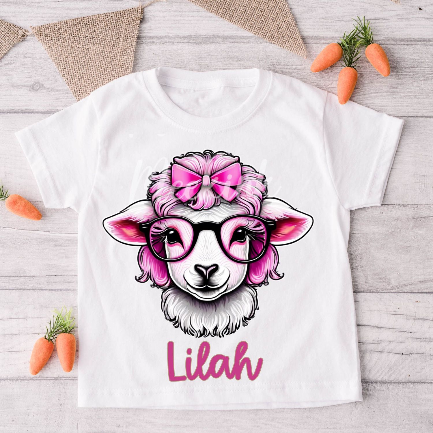 Faux Embroidery Effect Pink Lamb Personalised DTF Decal