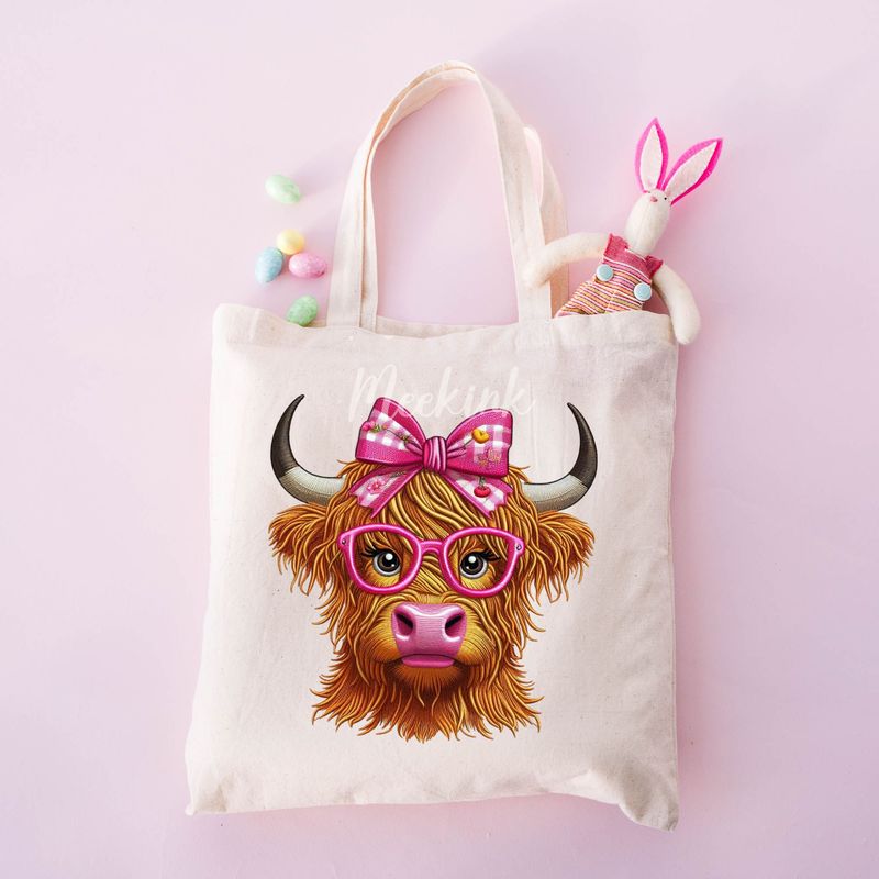 Glitter Faux Embroidery Effect Pink Highland Cow DTF Decal