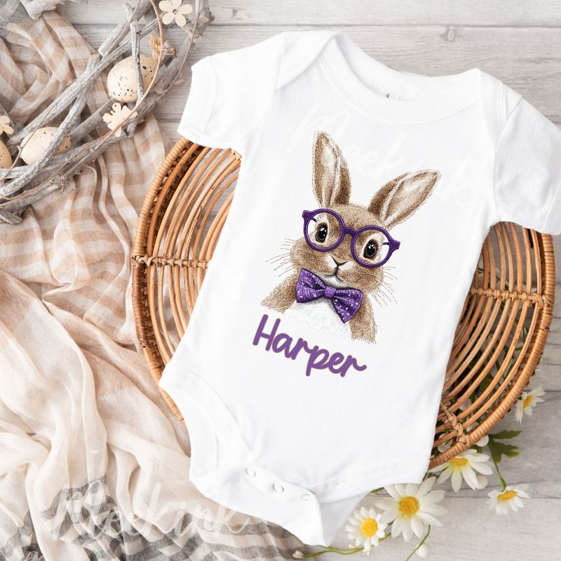 Faux Embroidery Effect Lilac Bunny Personalised DTF Decal