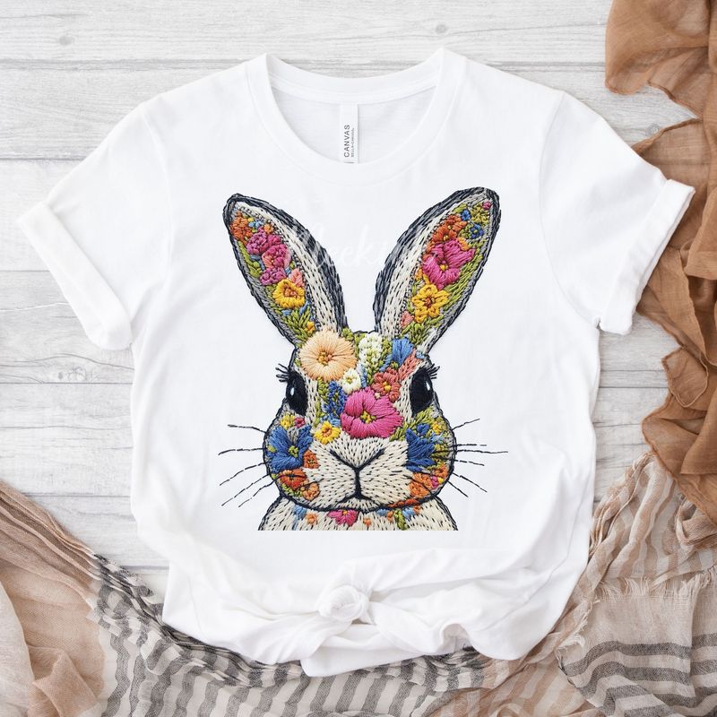 Faux Embroidery Effect Multi Coloured Bunny DTF Decal