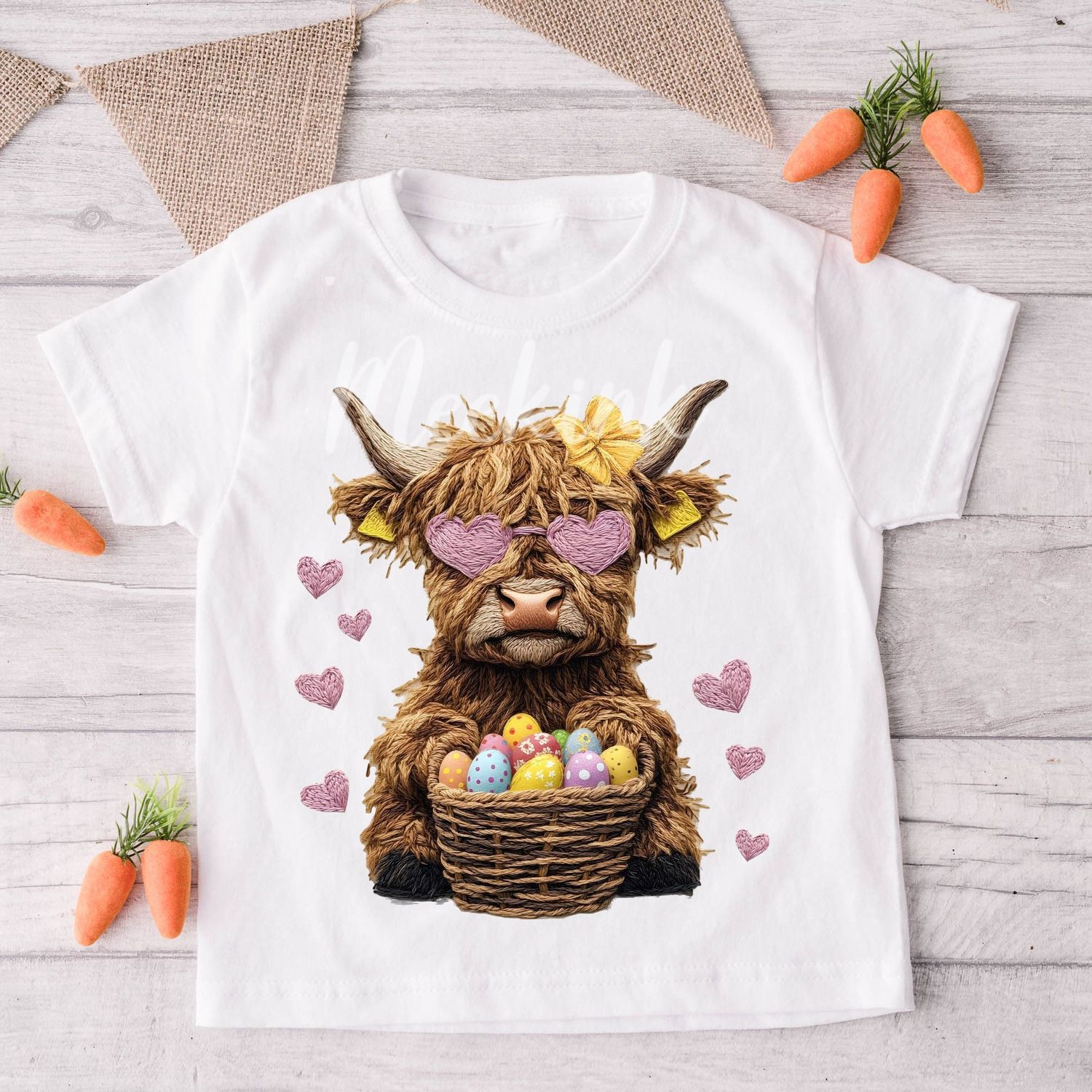 Faux Embroidery Effect Easter Highland Cow DTF Decal