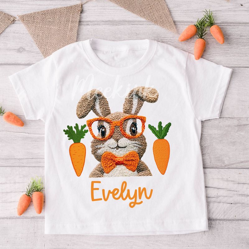 Faux Embroidery Effect Bunny Carrot DTF Decal
