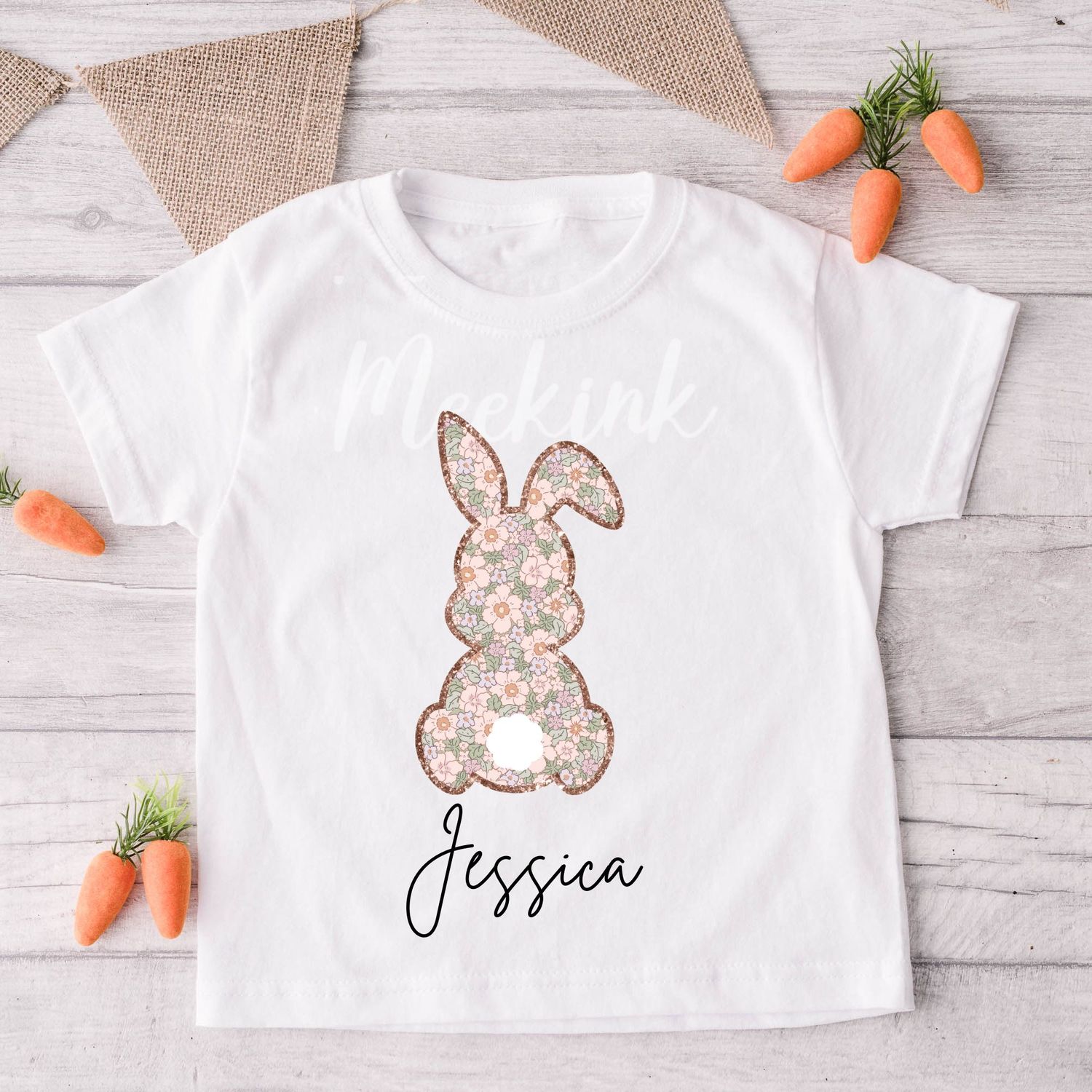 Faux Glitter Outline Effect Easter Peep Bunny Tail Personalised DTF Decal
