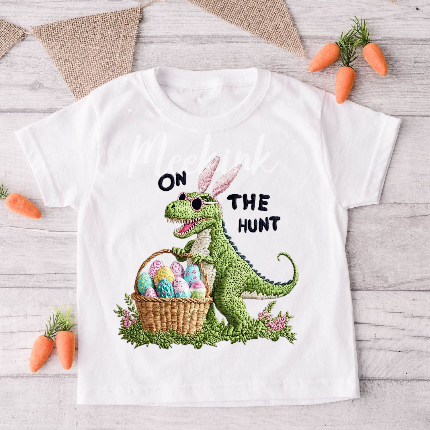 Faux Embroidery Effect Easter Dinosaur DTF Decal