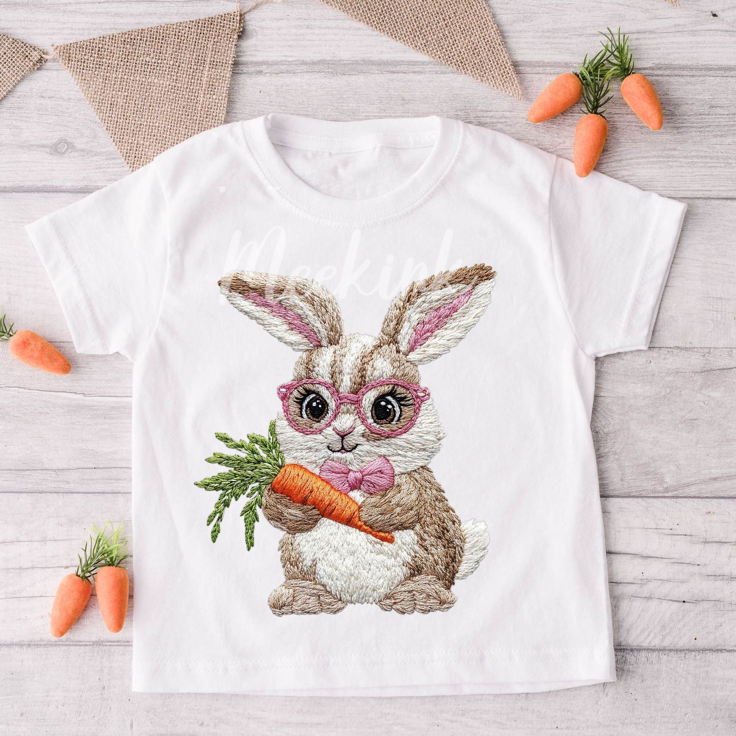 Faux Embroidery Effect Cute Bunny DTF Decal