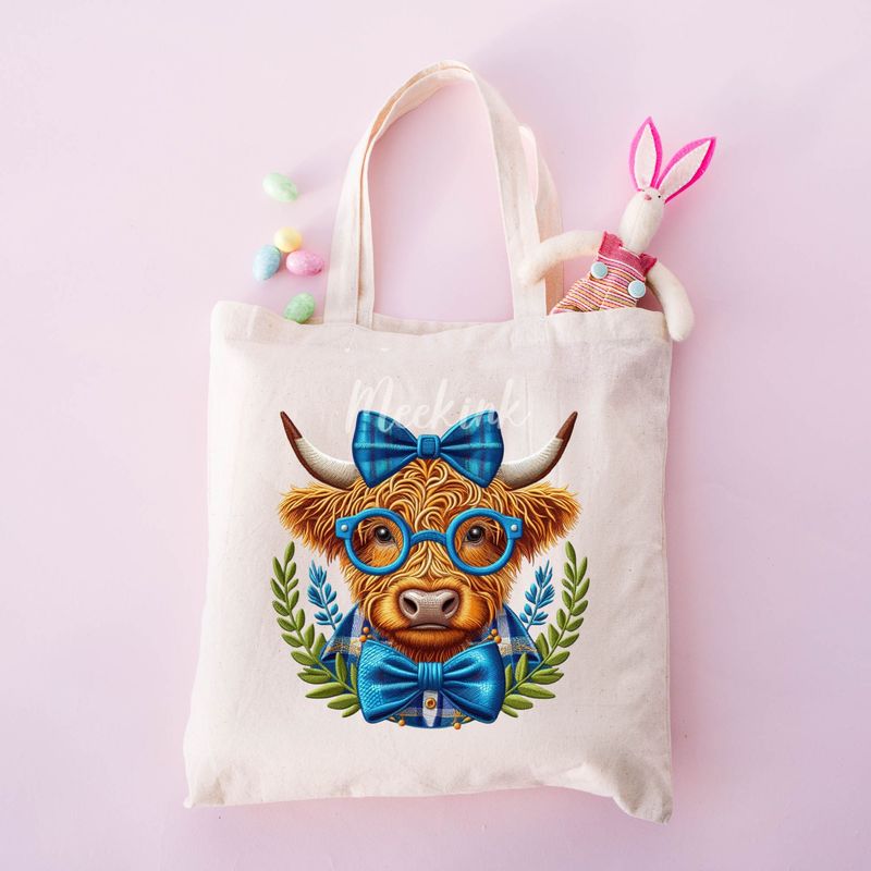 Faux Embroidery Effect Tartan Highland Cow DTF Decal