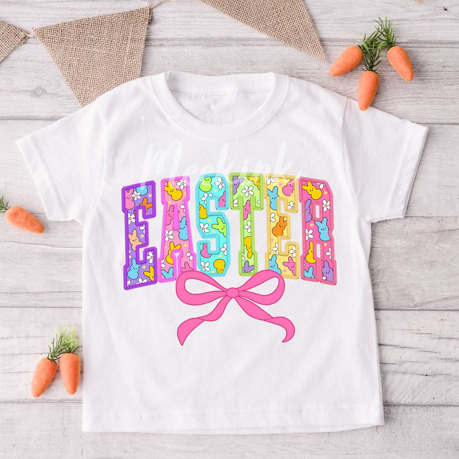 Faux Embroidery Effect Easter Peeps Bow DTF Decal