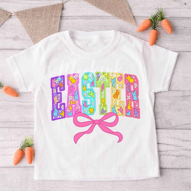 Faux Embroidery Effect Easter Peeps Bow DTF Decal