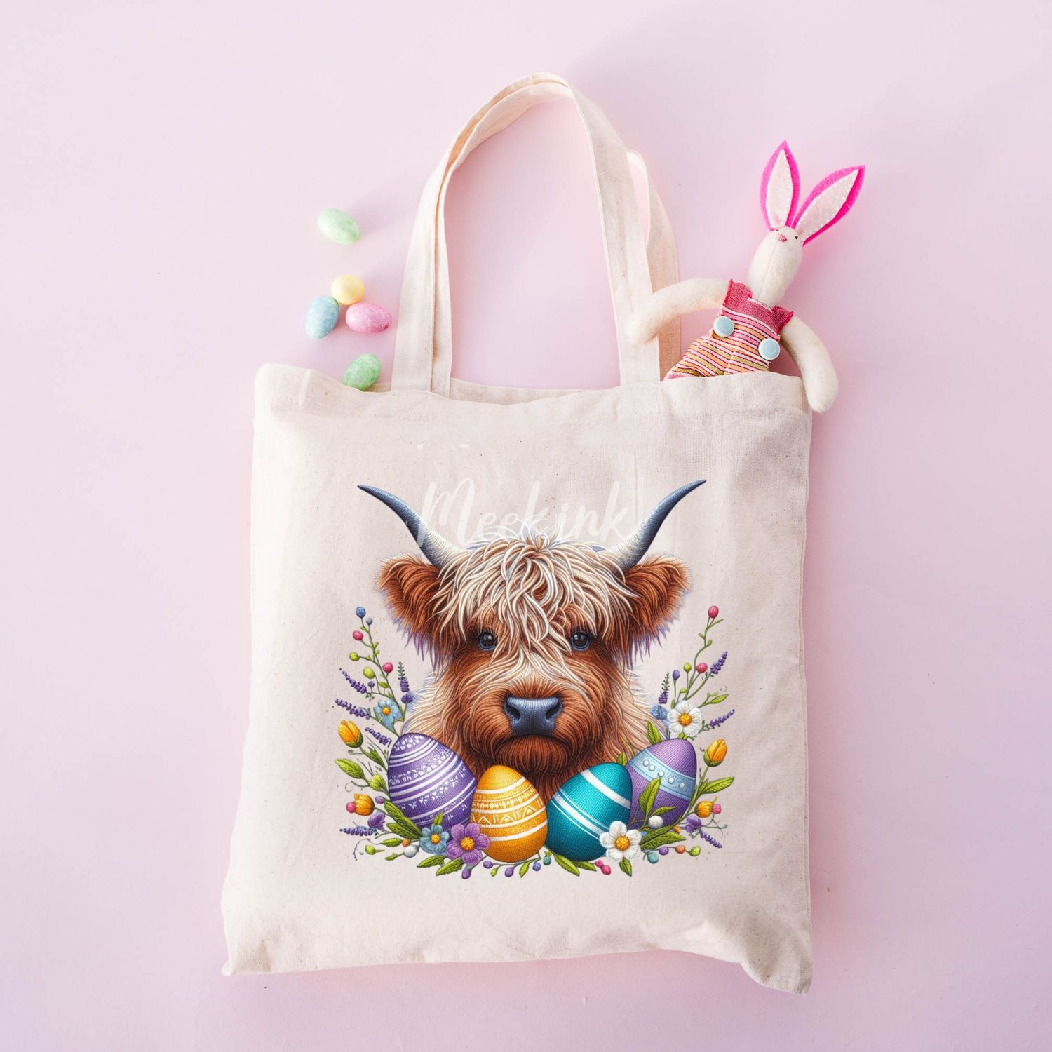 Faux Embroidery Effect Easter Egg Highland Cow DTF Decal