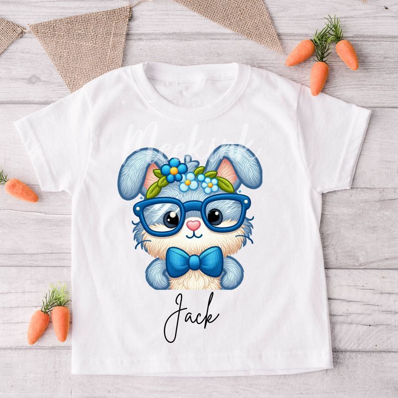 Faux Embroidery Effect Blue Cute Rabbit Personalised DTF Decal