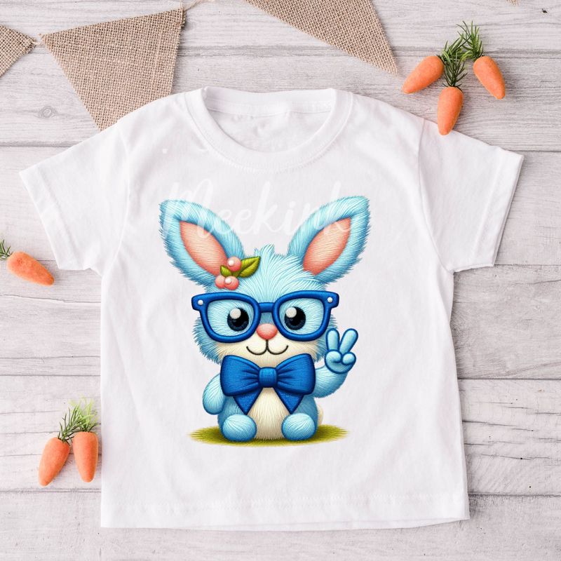Faux Embroidery Effect Blue Cute Rabbit DTF Decal