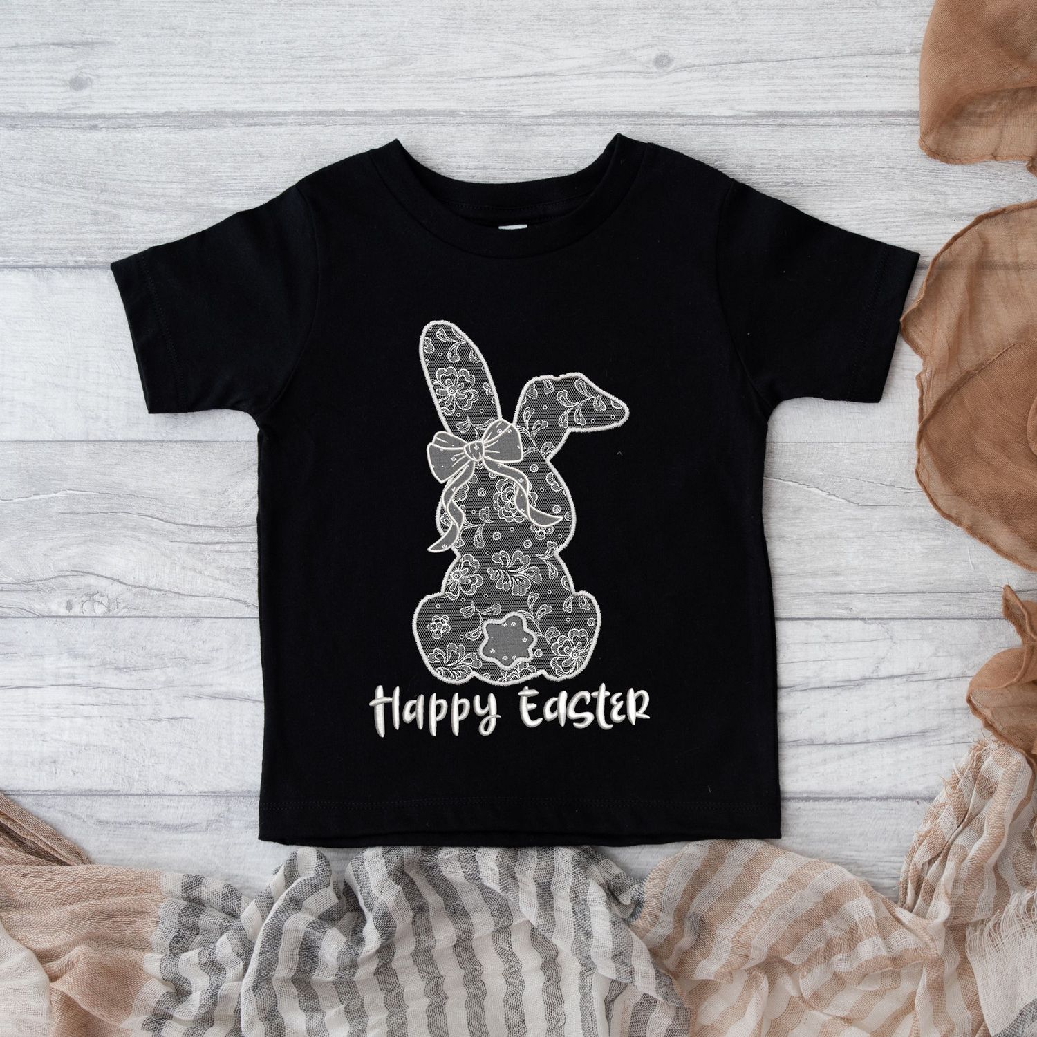 Faux Embroidery Lace Effect Pink Bunny DTF Decal