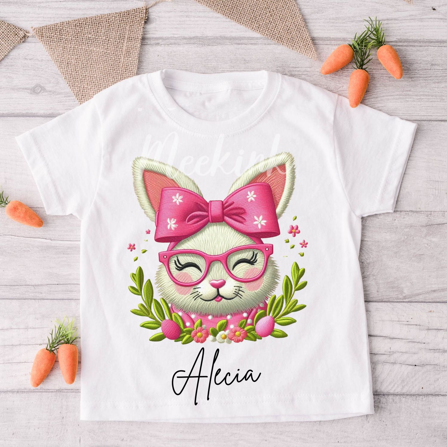 Faux Embroidery Effect Pink Cute Rabbit Personalised DTF Decal