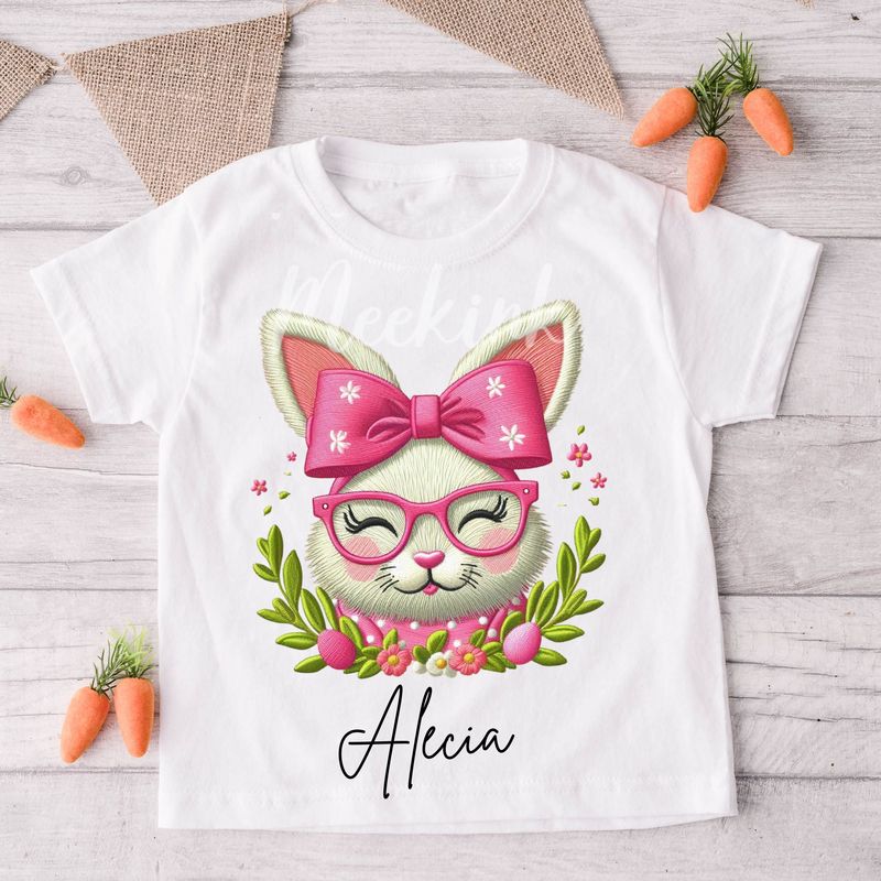 Faux Embroidery Effect Pink Cute Rabbit Personalised DTF Decal