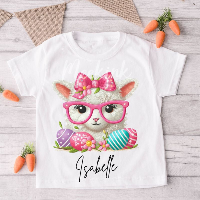 Faux Embroidery Effect Pink Cute Lamb Personalised DTF Decal