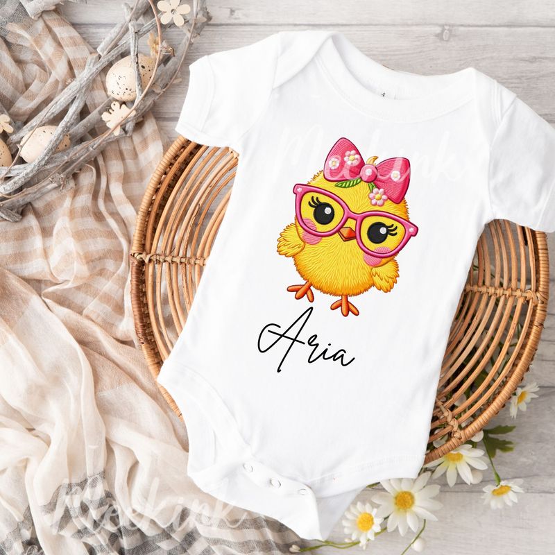 Faux Embroidery Effect Chick Personalised DTF Decal