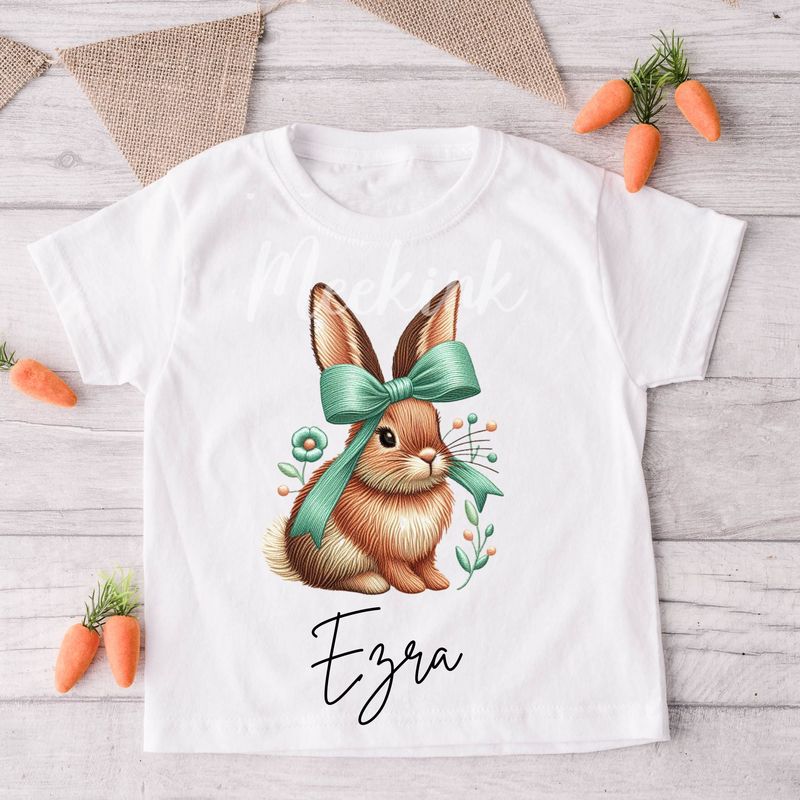 Faux Embroidery Effect Mint Green Bunny Personalised DTF Decal
