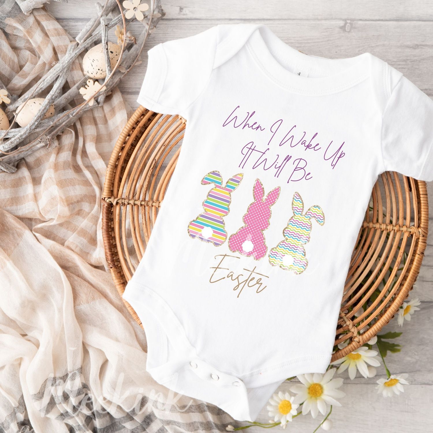 Faux Embroidery Effect When I Wake Up Easter Peeps Personalised DTF Decal