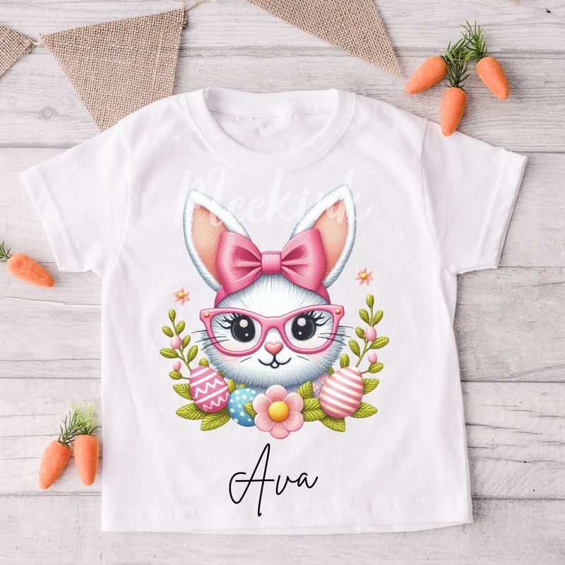 Faux Embroidery Effect Pink Cute Rabbit 2 Personalised DTF Decal