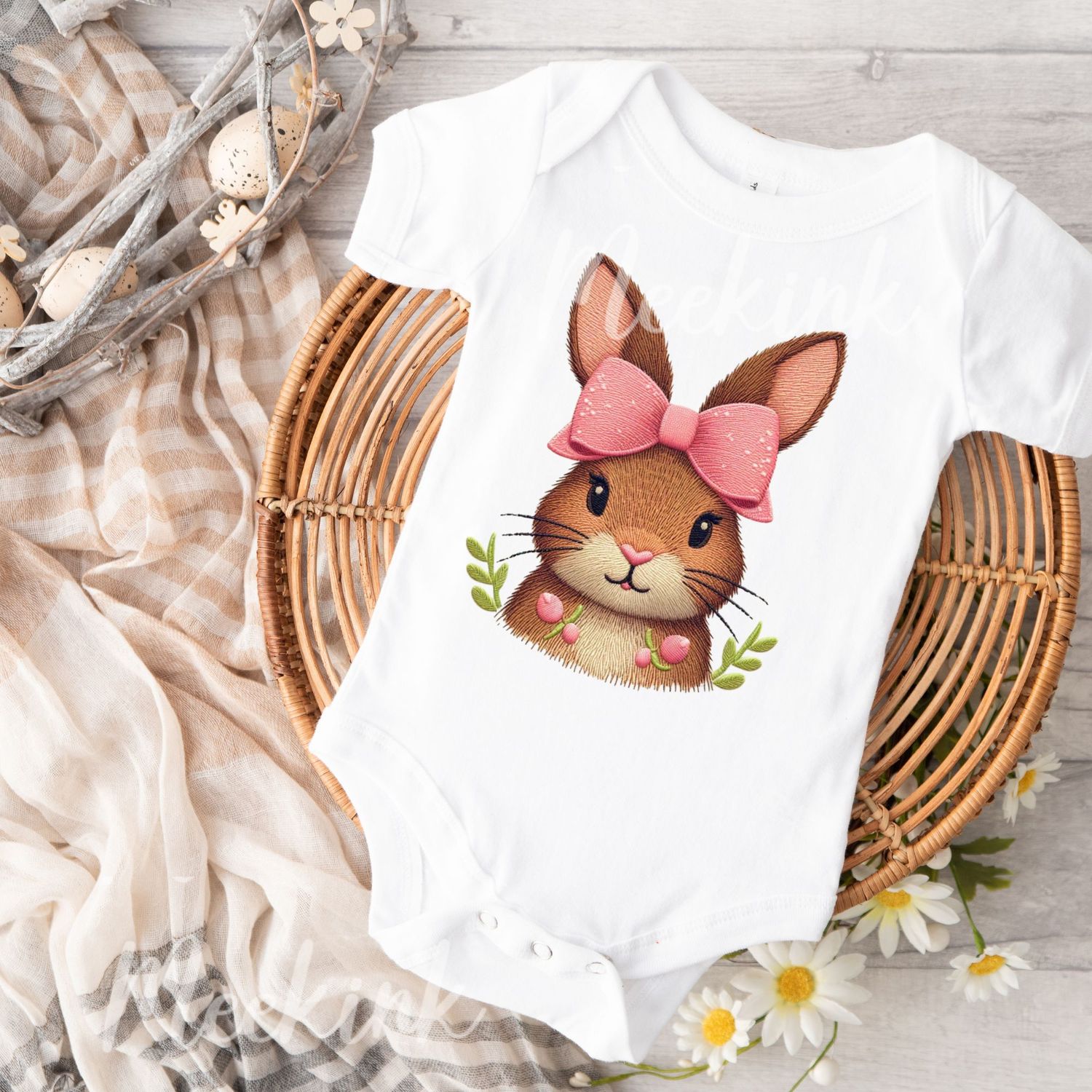Faux Embroidery Effect Bunny Patch 2 DTF Decal