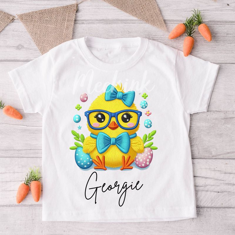 Faux Embroidery Effect Chick Personalised Design 3 DTF Decal