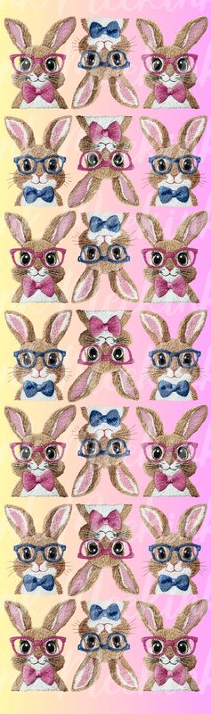1 Meter Mixed Faux Embroidery Effect Blue &amp; Pink Rabbit DTF Decal
