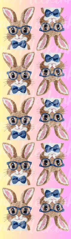1 Meter Faux Embroidery Effect Blue Rabbit DTF Decal