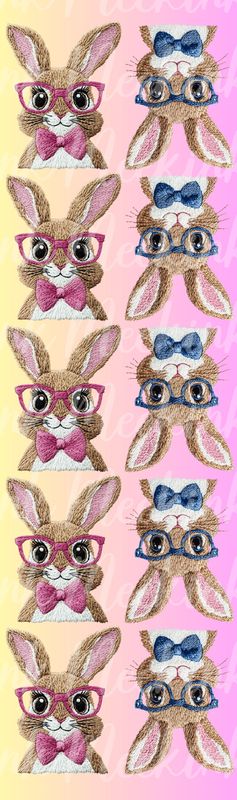 1 Meter Mixed Faux Embroidery Effect Blue &amp; Pink Rabbit DTF Decal