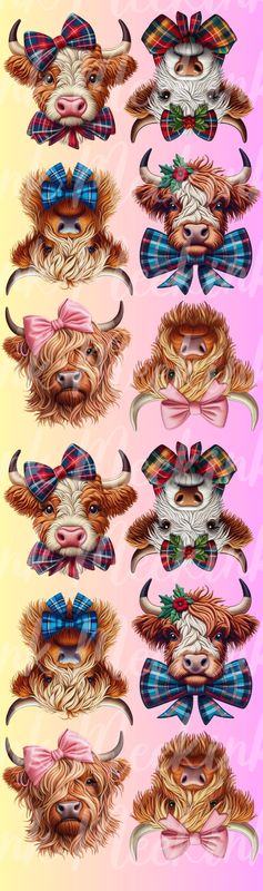 1 Meter Mixed Faux Embroidery Effect Patch Mixed Tartan Cows DTF Decal