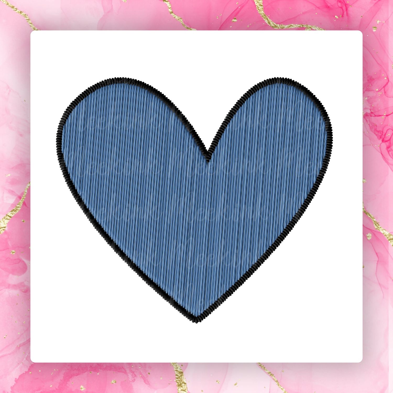 Faux Embroidery Effect Denim Blue Heart DTF Decal