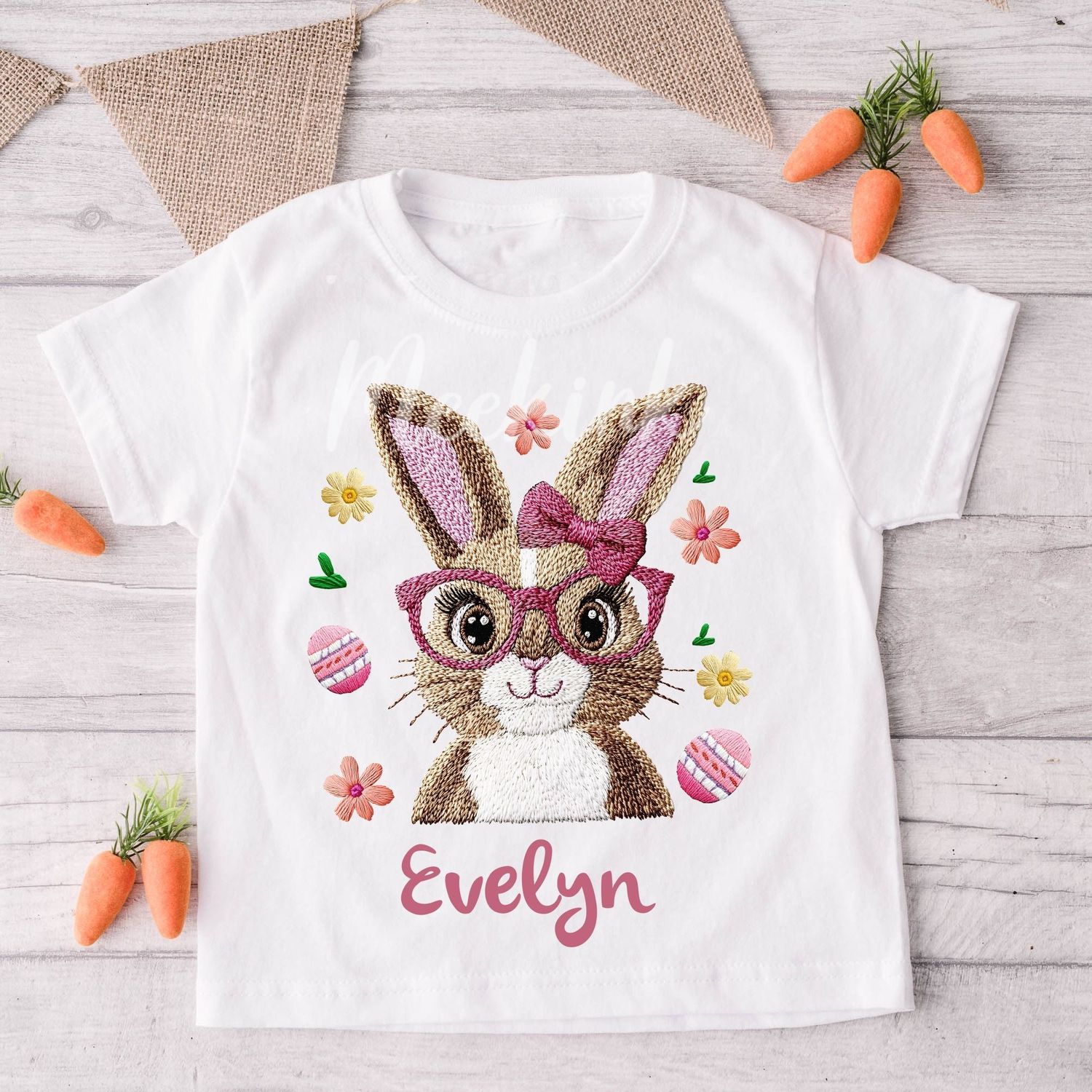 Faux Embroidery Effect Pink Easter Design Rabbit Personalised DTF Decal