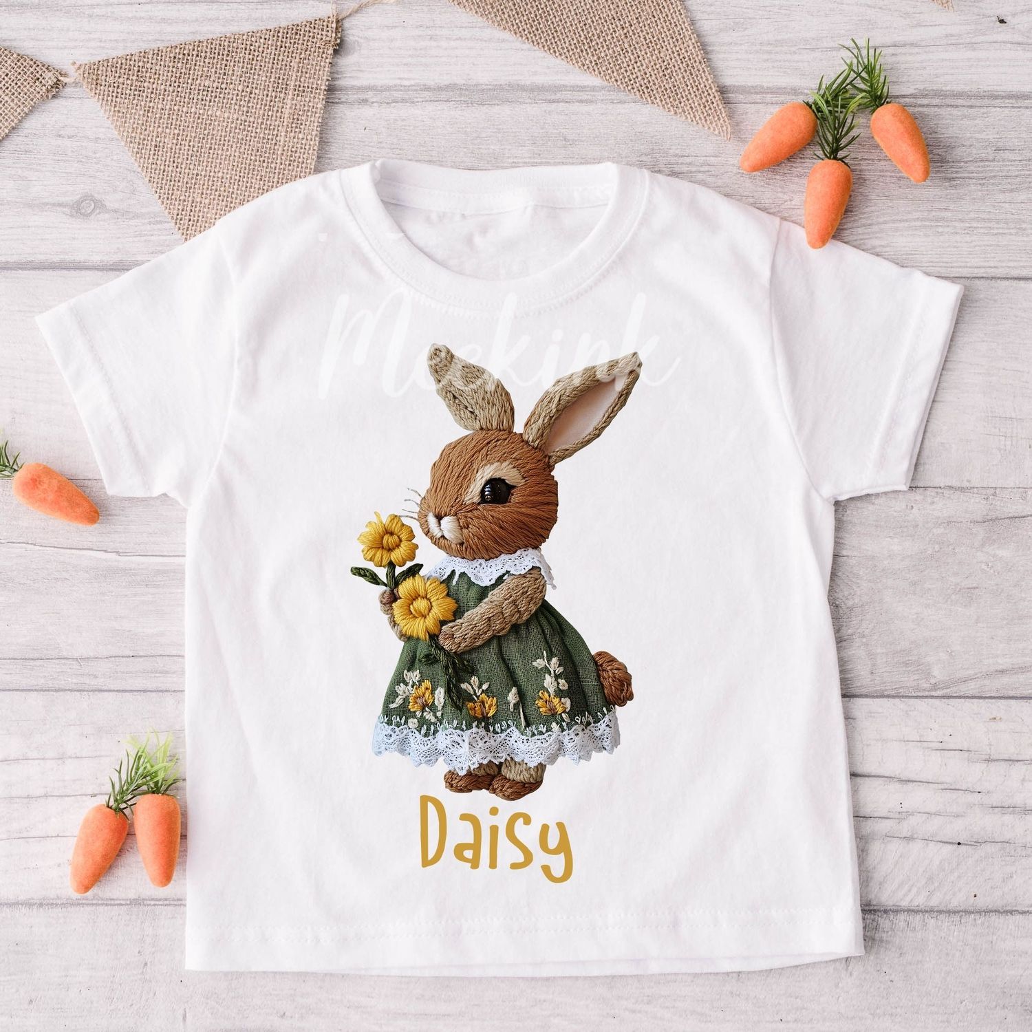 Faux Embroidery Effect Daisy Rabbit Personalised DTF Decal