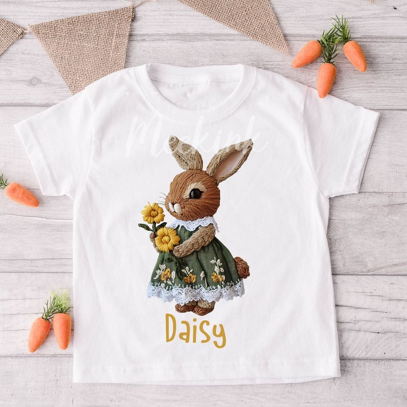 Faux Embroidery Effect Daisy Rabbit Personalised DTF Decal