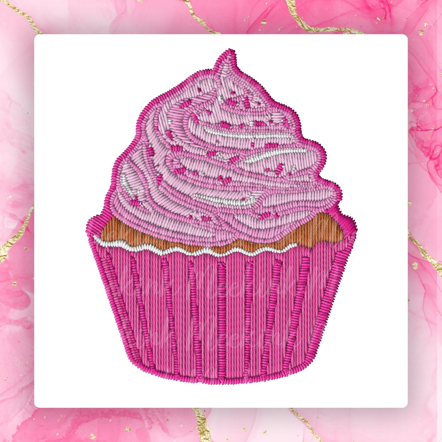 Faux Embroidery Effect Pink Cup Cake DTF Decal