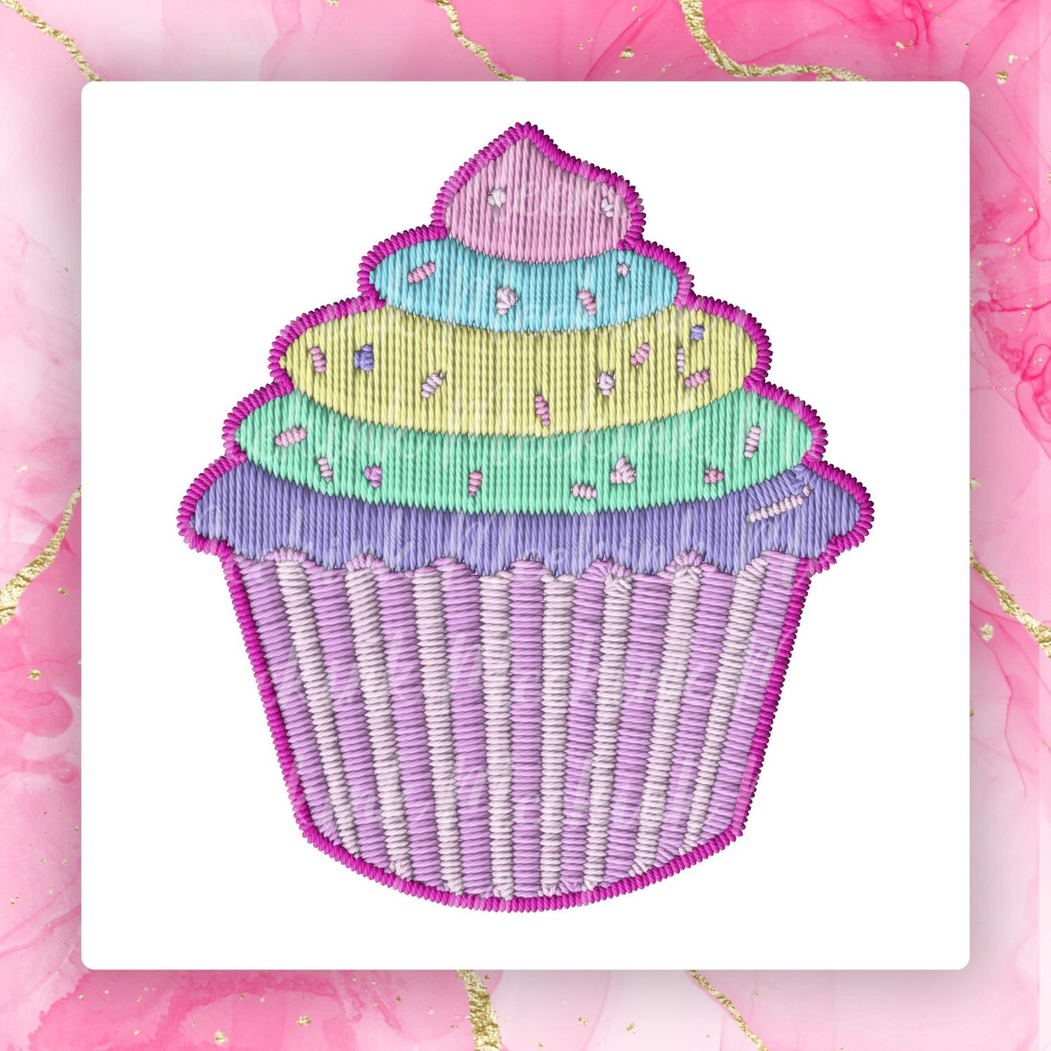 Faux Embroidery Effect Rainbow Cup Cake DTF Decal