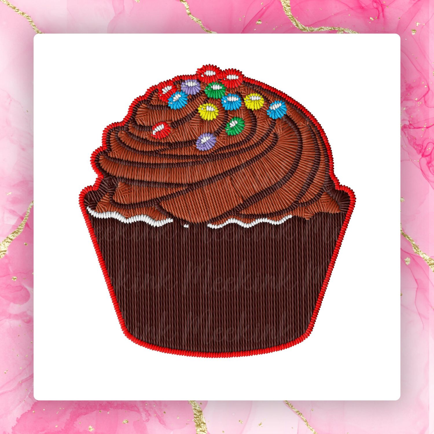 Faux Embroidery Effect Choccy Cup Cake DTF Decal