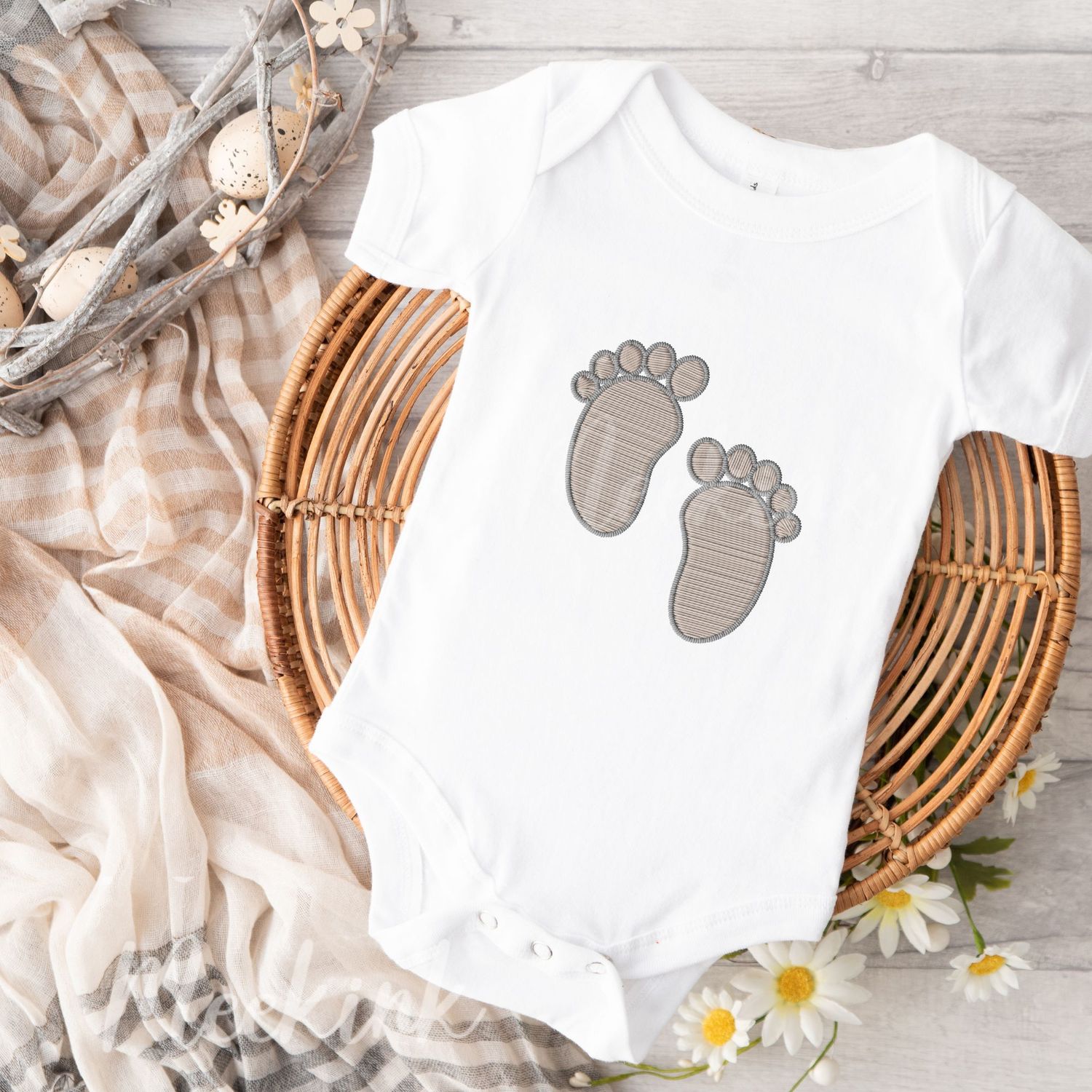 Faux Embroidery Effect Baby Feet DTF Decal