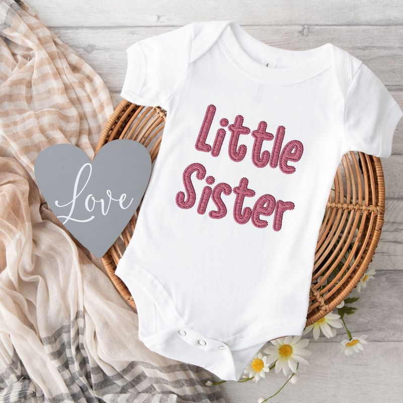 Faux Embroidery Effect Little Sister Pink DTF Decal