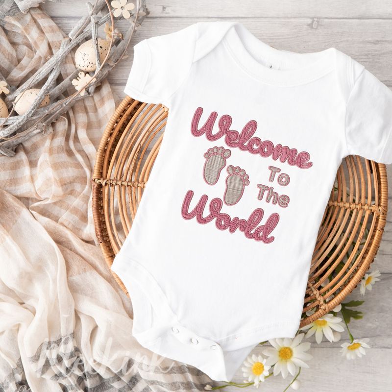 Faux Embroidery Effect Welcome Pink DTF Decal