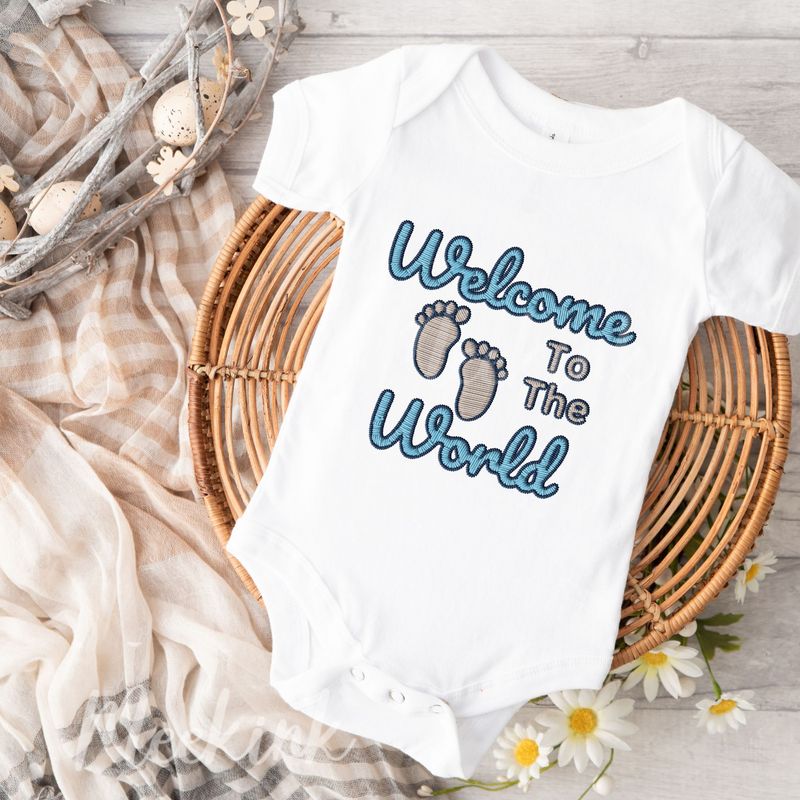 Faux Embroidery Effect Welcome Blue DTF Decal