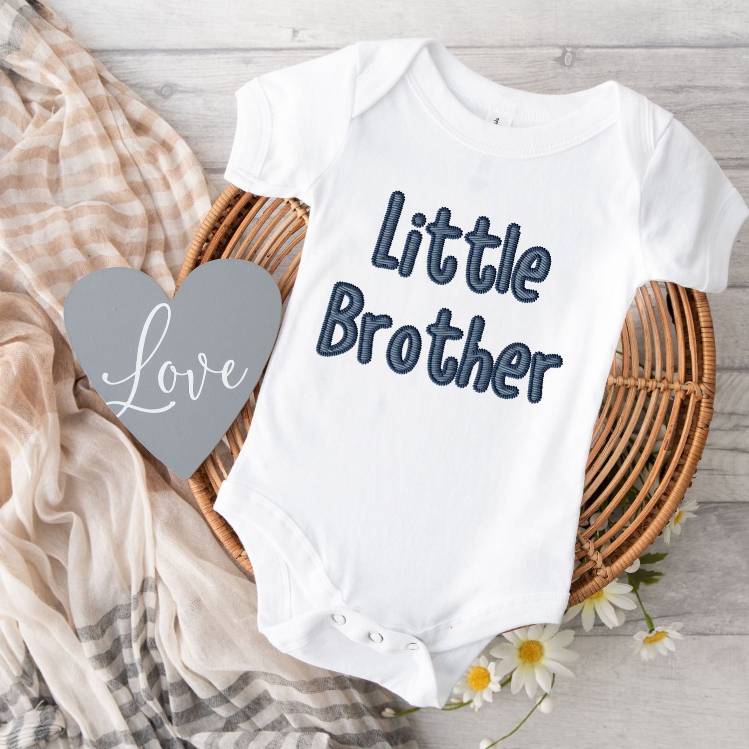 Faux Embroidery Effect Little Brother Blue DTF Decal