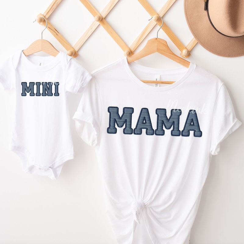 Faux Effect Mama &amp; Mini Blue DTF Decal