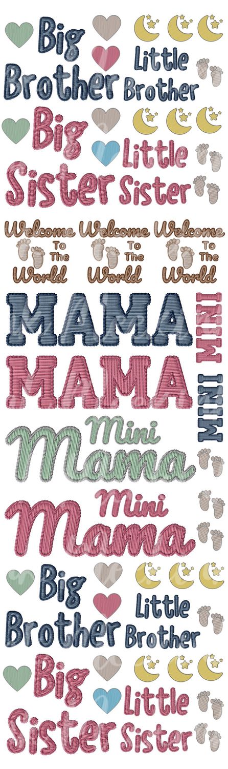 1 Meter Mini Mama/Sibling Mixed Faux Embroidery Effect DTF Decals