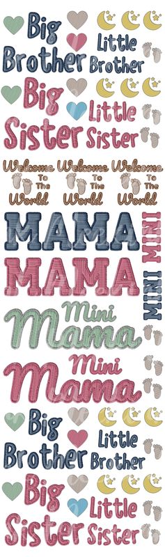 1 Meter Mini Mama/Sibling Mixed Faux Embroidery Effect DTF Decals