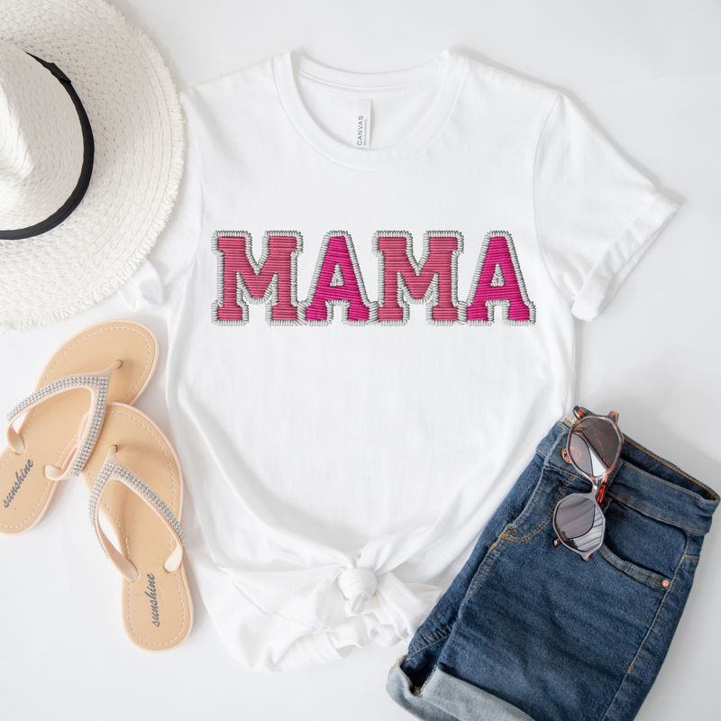 Faux Embroidery Effect Mama Multi Pink DTF Decal