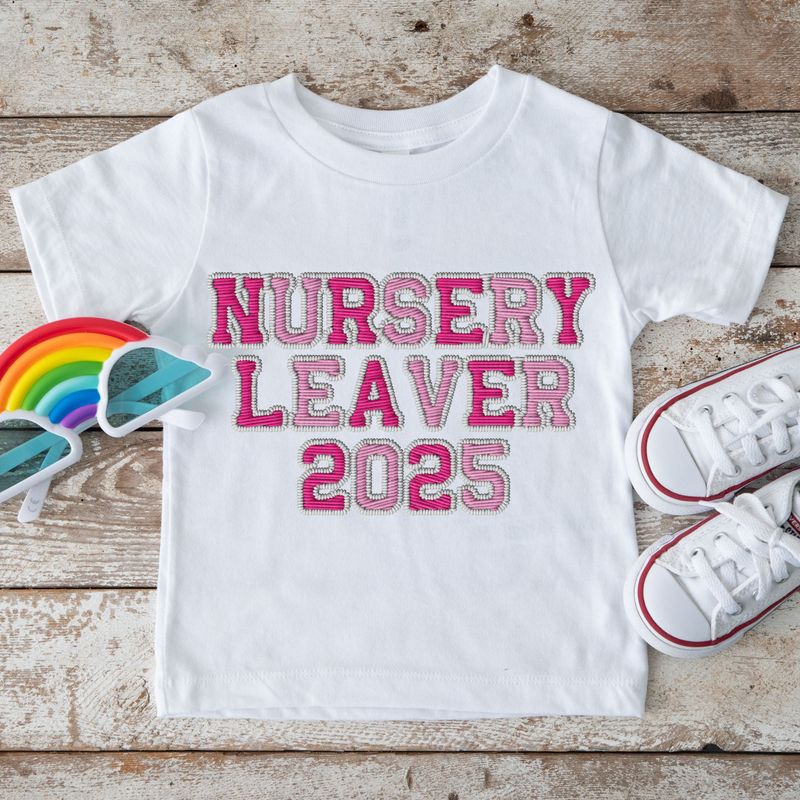 Faux Embroidery Effect Nursery Leaver Pink DTF Decal