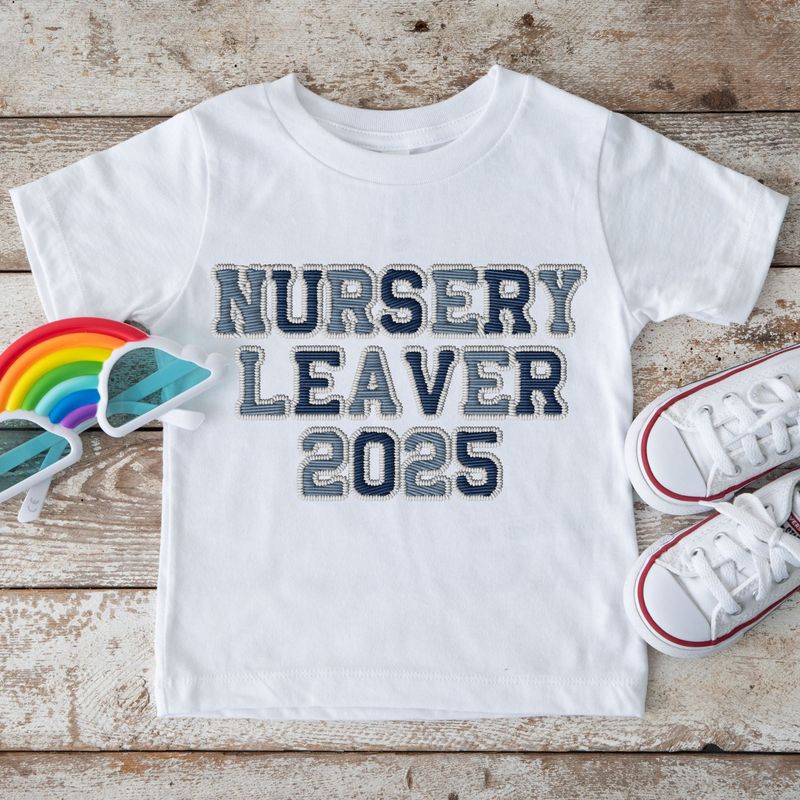 Faux Embroidery Effect Nursery Leaver Blue DTF Decal