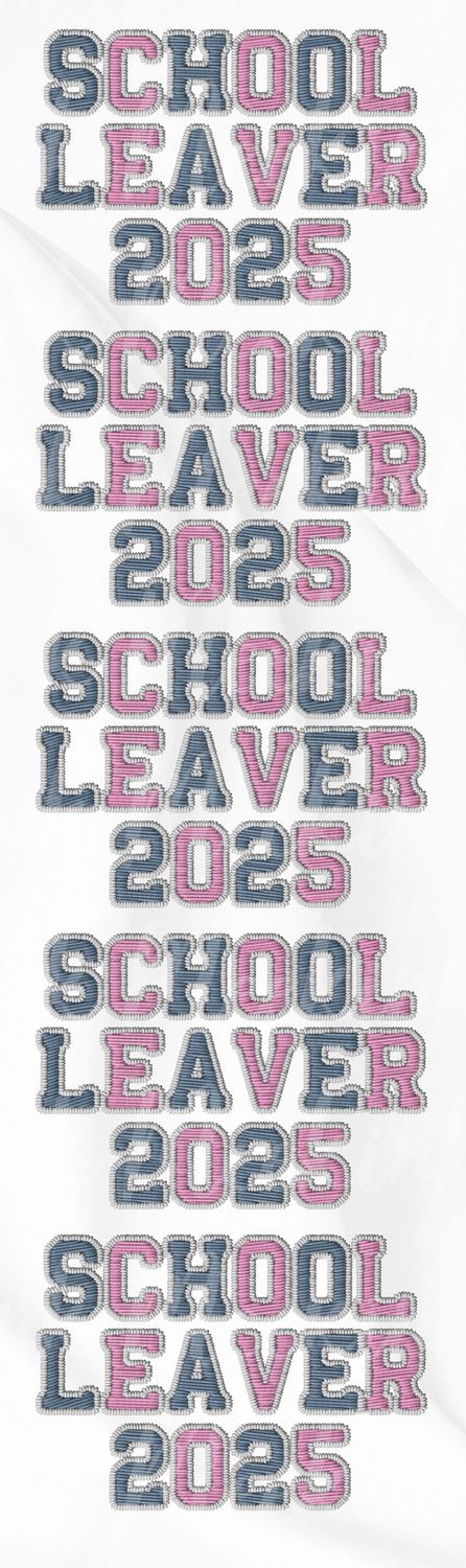1 Meter School Leavers Pink &amp; Blue Faux Embroidery Effect DTF Decals