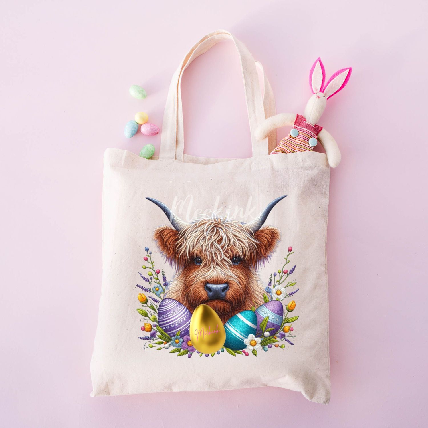 Faux Embroidery Effect Easter Egg Highland Cow DTF Decal