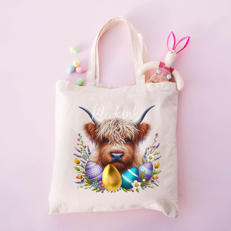 Faux Embroidery Effect Easter Egg Highland Cow DTF Decal